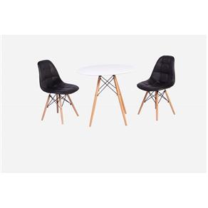Conjunto Mesa Eiffel Branca 90cm + 2 Cadeiras Dkr Charles Eames Wood Estofada Botonê - Preto
