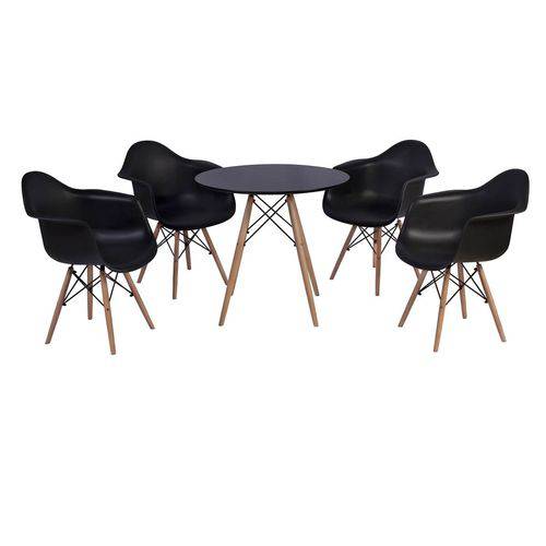 Tudo sobre 'Conjunto Mesa Eiffel Preta 80cm + 4 Cadeiras Charles Eames Wood - Daw - com Braços - Design Preta'