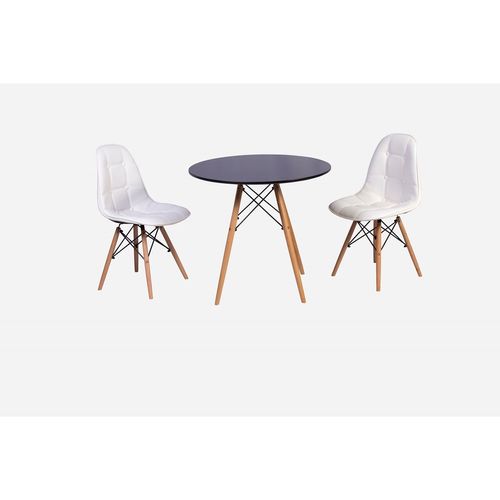 Conjunto Mesa Eiffel Preta 80cm + 2 Cadeiras Dkr Charles Eames Wood Estofada Botonê - Branca