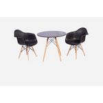 Conjunto Mesa Eiffel Preta 90cm + 2 Cadeiras Charles Eames Wood - Daw - com Braços - Design - Preta