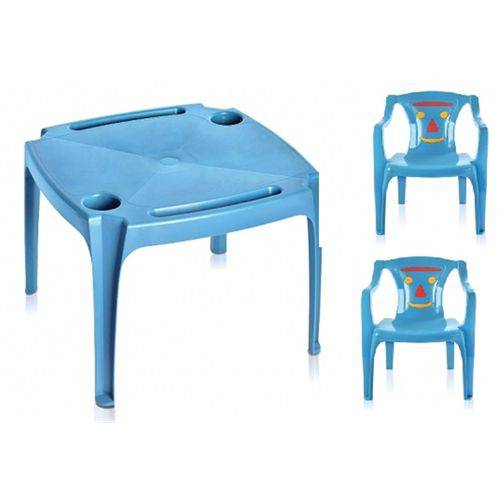 Conjunto Mesa Mesinha Infantil com 2 Cadeiras Poltrona Meninos Azul