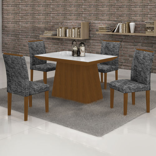 Conjunto Mesa Sevilha 1,20x0,90 com 4 Cadeiras Sevilha Vidro Branco Cel Moveis Nogueira