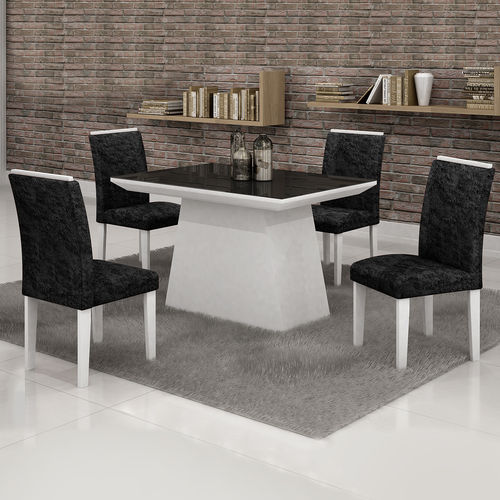 Conjunto Mesa Sevilha 1,20x0,90 com 4 Cadeiras Sevilha Vidro Preto Cel Moveis Branco