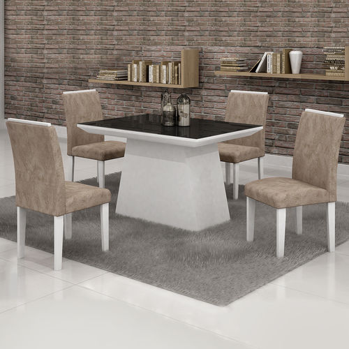 Conjunto Mesa Sevilha 1,20x0,90 com 4 Cadeiras Sevilha Vidro Preto Cel Moveis Branco