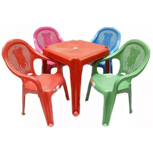 Conjunto Mesa Ver. 4 Cadeiras Infantil Colorida Antares