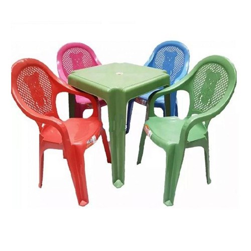 Conjunto Mesa Verde 4 Cadeiras Infantil Colorida Antares