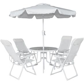 Conjunto Monaco 4 Cadeiras em Textilene + Mesa + Ombrelone - Belfix Branco