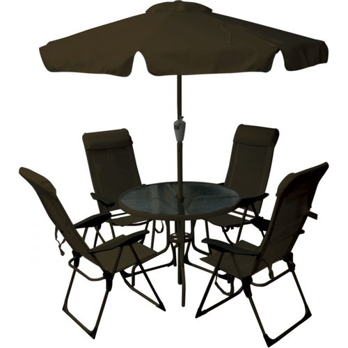 Conjunto Monaco 4 Cadeiras em Textilene + Mesa + Ombrelone - Marrom - Belfix