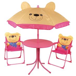 Conjunto Mor Infantil Ursinhos com Mesa e Cadeiras + Guarda-Sol Rosa