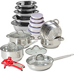 Conjunto Panelas Inox 5 Peças + Conjunto Potes 5 Peças + Conjunto Tigelas 5 Peças + Mandolin Inox e Vermelho - La Cuisine