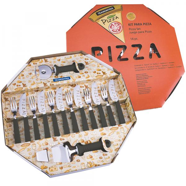 Conjunto para Pizza 14 Peças Aço Inox Preto 25099022 - Tramontina