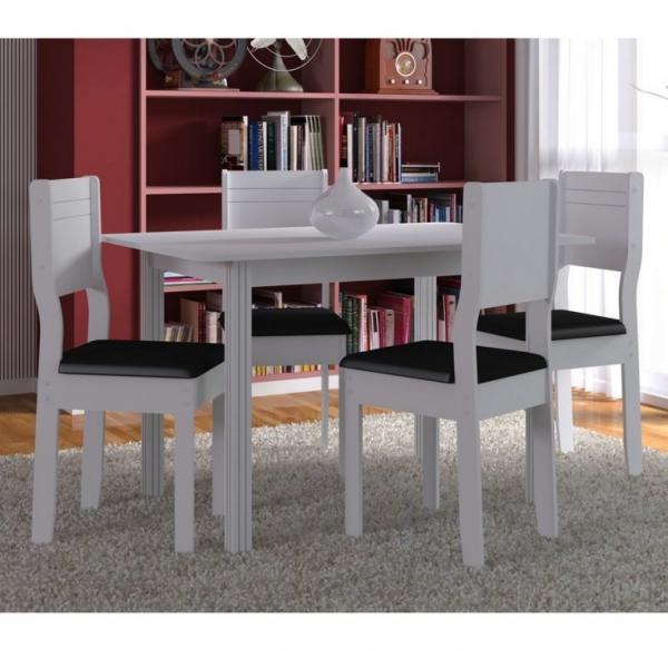 Conjunto para Sala de Jantar Mesa 4 Cadeiras Milena Indekes Branco/Preto