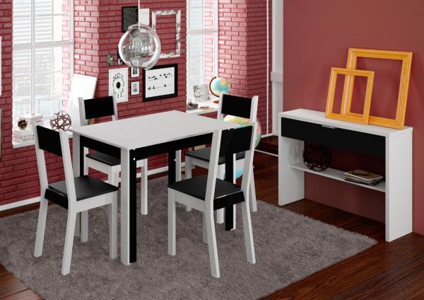 Conjunto para Sala de Jantar Mesa com 4 Cadeiras Íris Madesa Branco/Preto