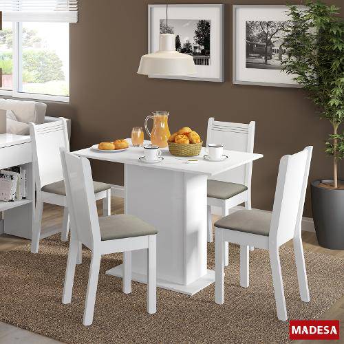 Conjunto Mesa de Jantar e 4 Cadeiras Branco-Pérola Lexy Madesa
