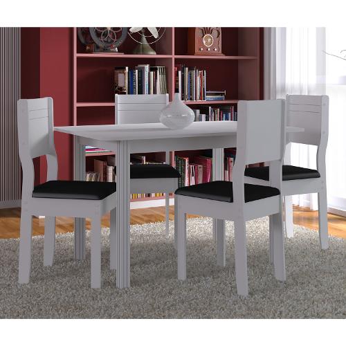 Conjunto para Sala de Jantar Mesa e 4 Cadeiras Indekes Milena Branco/Preto