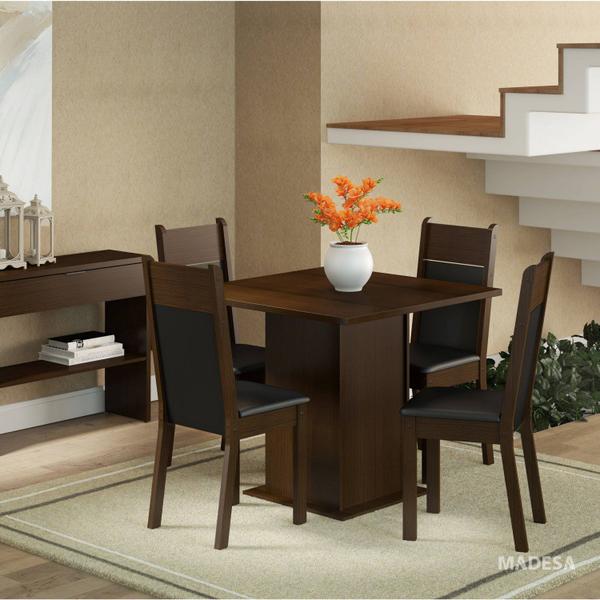 Conjunto para Sala de Jantar Mesa e 4 Cadeiras Malibu Madesa Imbuia/Preto