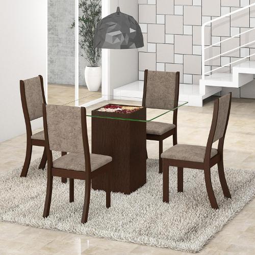 Conjunto para Sala de Jantar Mesa e 4 Cadeiras Viero Via com Tampo Choco/Canela