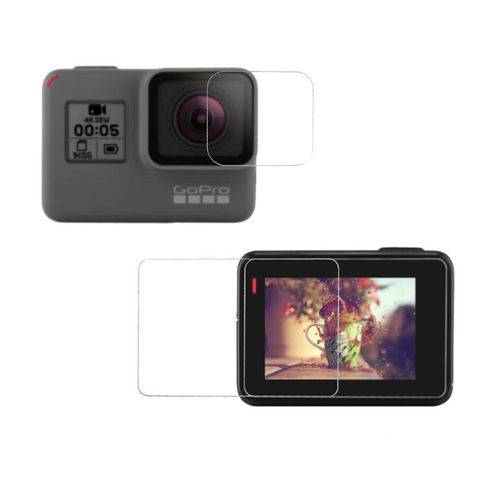 Conjunto Películas de Vidro Lente e Tela LCD Câmera GoPro Hero 5 Black e Hero 6 Black