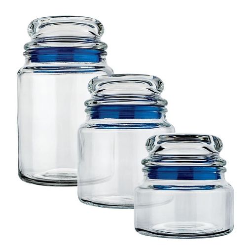 Conjunto 3 Potes de Vidro Multiuso Azul Euro