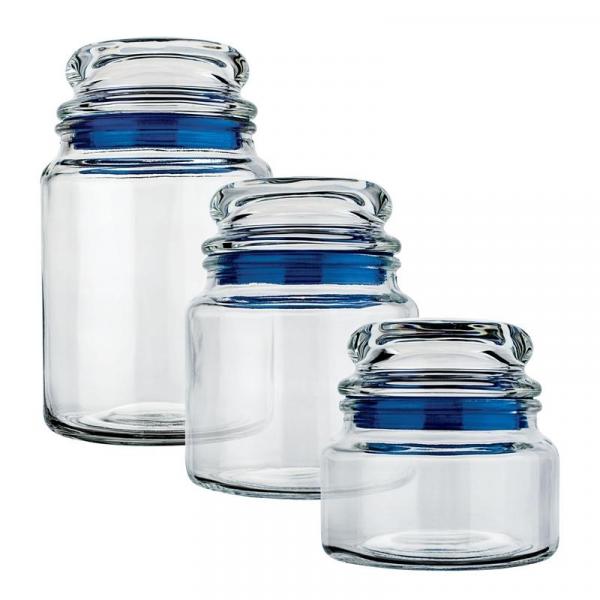 Conjunto 3 Potes de Vidro Multiuso Azul Euro