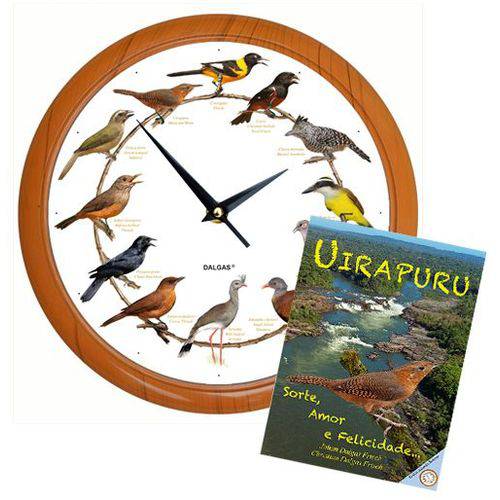 Tudo sobre 'Conjunto Relógio de Parede com Sons de Pássaros com Borda na Cor Madeira (adendo Sonoro) e Livro Uir'