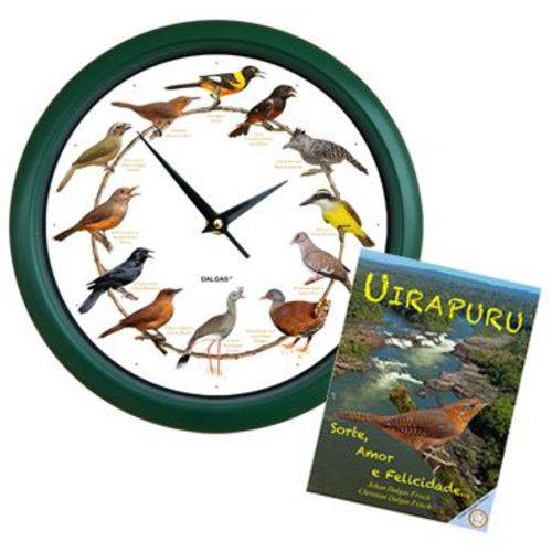 Tudo sobre 'Conjunto Relógio de Parede com Sons de Pássaros com Borda na Cor Verde (adendo Sonoro) e Livro Uirap'