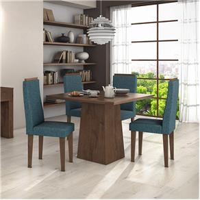 Conjunto Sala de Jantar 4 Cadeiras Imbuia Linho Rinzai Azul