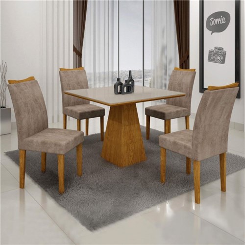 Conjunto Sala de Jantar 4 Cadeiras Itália Siena Móveis Imbuia Mel/off White/capuccino