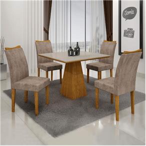 Conjunto Sala de Jantar 4 Cadeiras Itália Siena Móveis Imbuia Mel/Off White/Capuccino