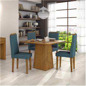 Conjunto Sala de Jantar 4 Cadeiras Rovere Linho Rinzai Azul