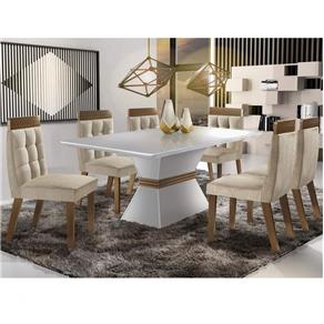 Conjunto Sala de Jantar 6 Cadeiras Cronos Chanfro Siena Móveis Branco/Castanho - Branco