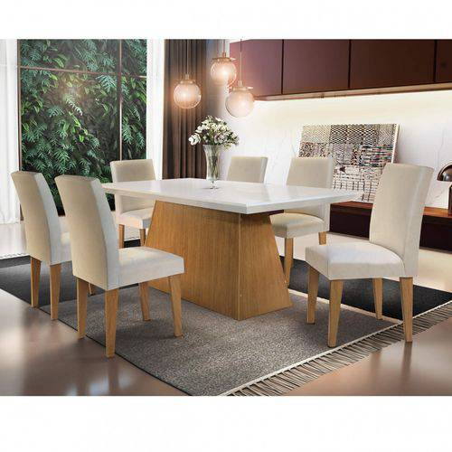 Conjunto Sala de Jantar com 6 Cadeiras Mariana Siena Móveis Creme/Off White/Imbuia