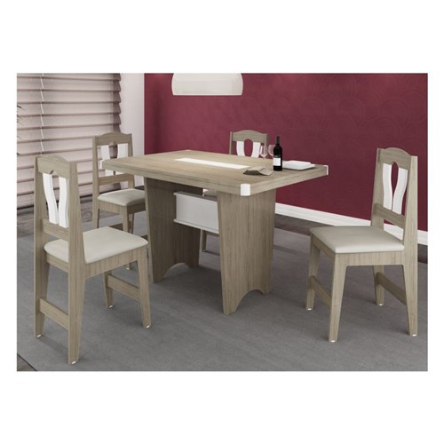 Conjunto Sala de Jantar Completo com Mesa e 4 Cadeiras - Mdp/Mdf Cappuccino/ Branco