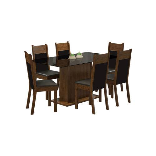 Conjunto Sala de Jantar Madesa Mesa com Tampo de Vidro e 6 Cadeiras Atlanta - Rustic/ Preto