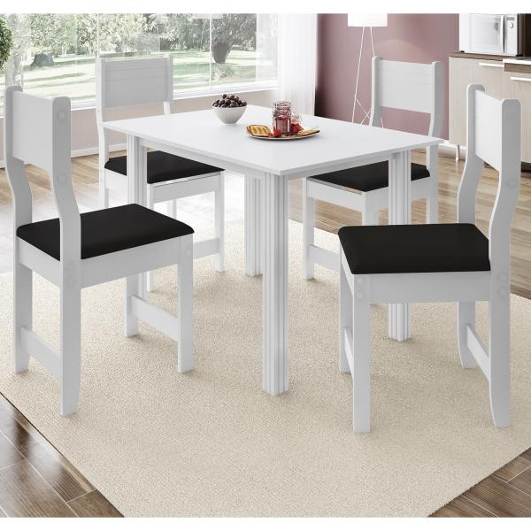 Conjunto Sala de Jantar Mesa 4 Cadeiras Joice Indekes Branco/Assento Preto