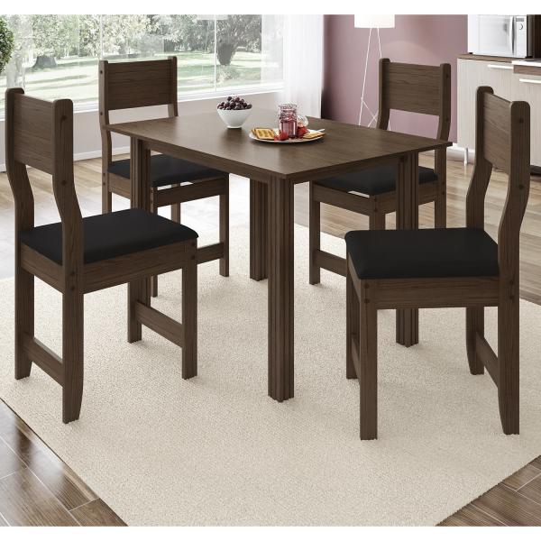 Conjunto Sala de Jantar Mesa 4 Cadeiras Joice Indekes Nogal/Assento Preto