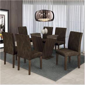 Conjunto Sala de Jantar Mesa 6 Cadeiras Classic 160cm Cel Móveis - Marrom