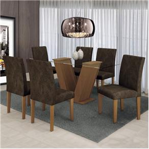Conjunto Sala de Jantar Mesa 6 Cadeiras Classic 160cm Cel Móveis - Marrom