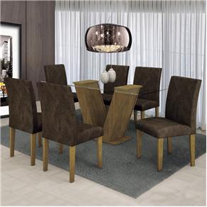 Conjunto Sala de Jantar Mesa 6 Cadeiras Classic 160cm Cel Móveis Suede Pena 83 - Marrom Chocolate