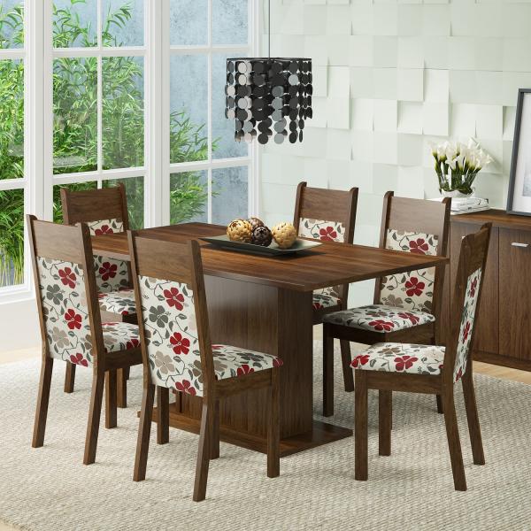 Conjunto Sala de Jantar Mesa 6 Cadeiras Louisiana Madesa Rustic/ Floral Hibiscos