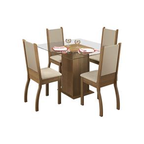 Conjunto Sala de Jantar Mesa com 4 Cadeira Madesa Gloria Rusticom - BEGE