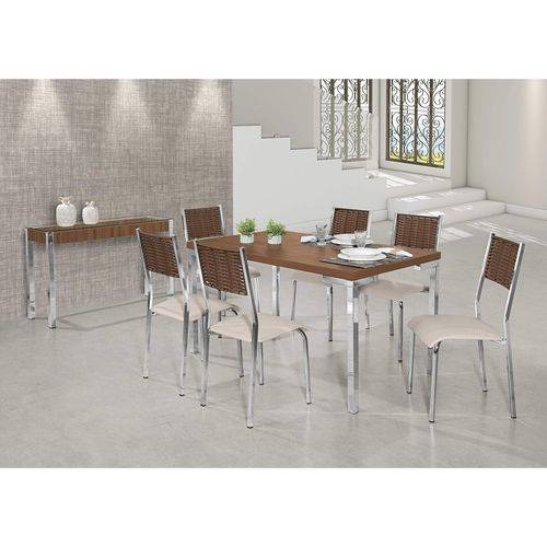 Conjunto Sala de Jantar Mesa com 6 Cadeiras Sofia M. Isis Siena Móveis Marrom/Bege