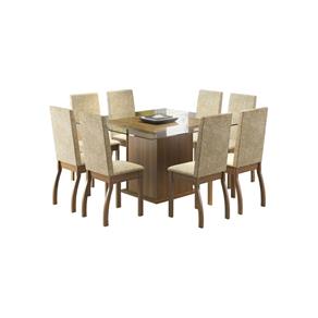 Conjunto Sala de Jantar Mesa com 8 Cadeira Madesa Milene Rustico Suede Imperial - BEGE
