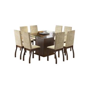 Conjunto Sala de Jantar Mesa com 8 Cadeira Madesa Milene Suede Imperial - BEGE