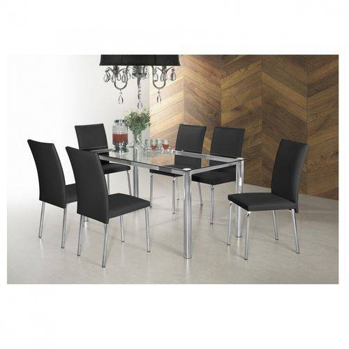 Conjunto Sala de Jantar Mesa Diana 6 Cadeiras Viana Aço Nobre Móveis Cromado/preto