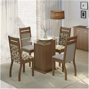 Conjunto Sala de Jantar Mesa e 4 Cadeiras Dijon Madesa - Rustic/ Floral Bege/Marrom/ Suede Perola