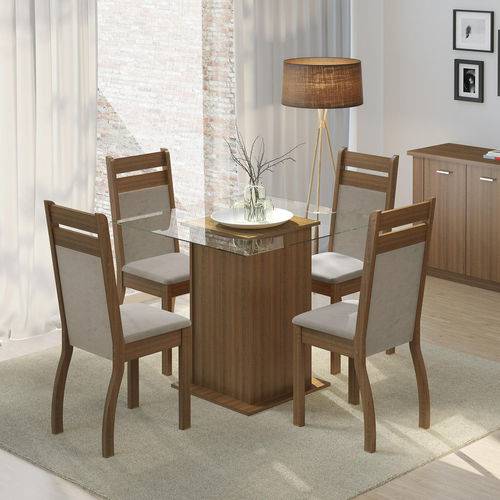 Conjunto Sala de Jantar Mesa e 4 Cadeiras Dijon Madesa Rustic/pérola