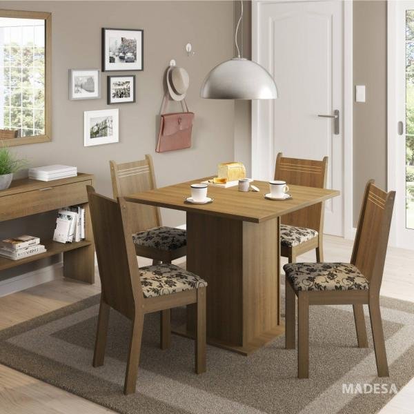 Conjunto Sala de Jantar Mesa e 4 Cadeiras Kate Madesa Rustic/Bege/Marrom