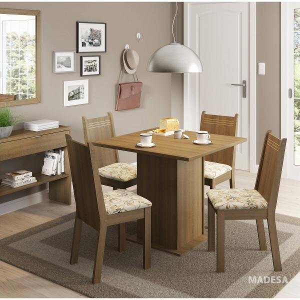 Conjunto Sala de Jantar Mesa e 4 Cadeiras Kate Madesa Rustic/Lirio Bege