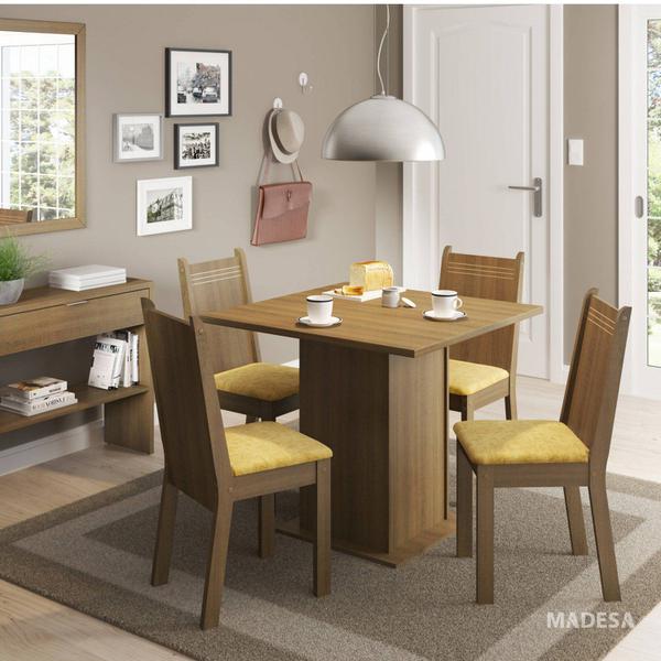 Conjunto Sala de Jantar Mesa e 4 Cadeiras Kate Madesa Rustic/Palha